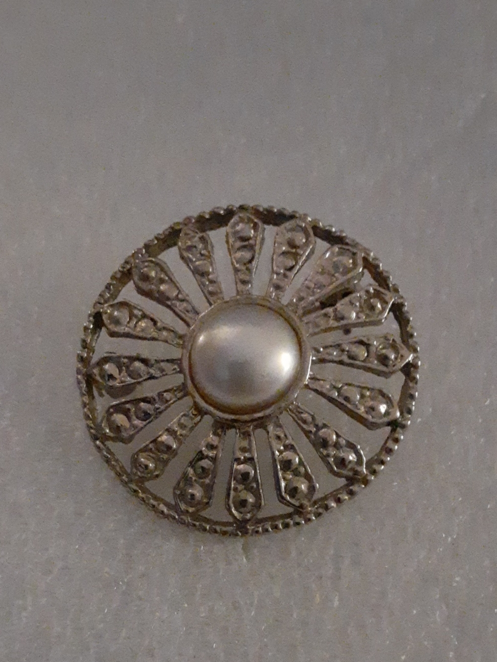 Filigree Brooch with Central Pearl Accent